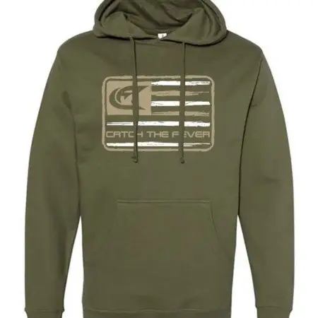 Catch The Fever Midweight Hoodie, OD Green, Tan Flag