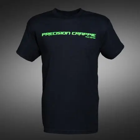 Black Precision Crappie Short Sleeve T-shirt - Green Logo